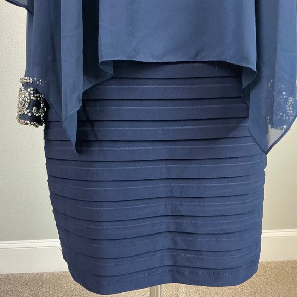 Betsy & Adam Beaded Long Sleeve Cut Out Midi Sheath Cocktail Dress Blue Size 16W - Picture 9 of 13